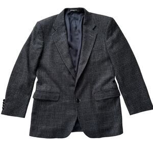 Woolrich Wool Houndstooth Plaid Two Button Grey Black Blazer 43 L